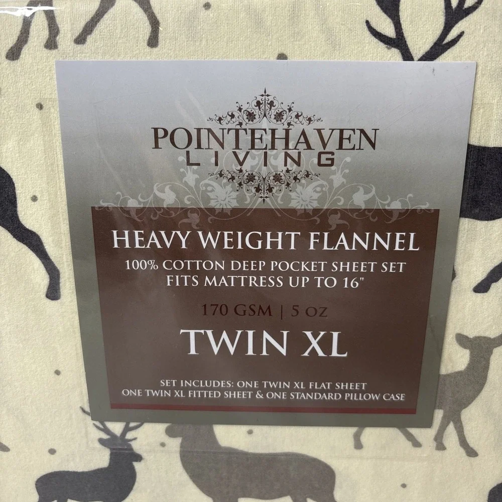Pointehaven Living Heavy Weight Flannel Cotton Twin XL‎ Autumn Deer Sheet Set